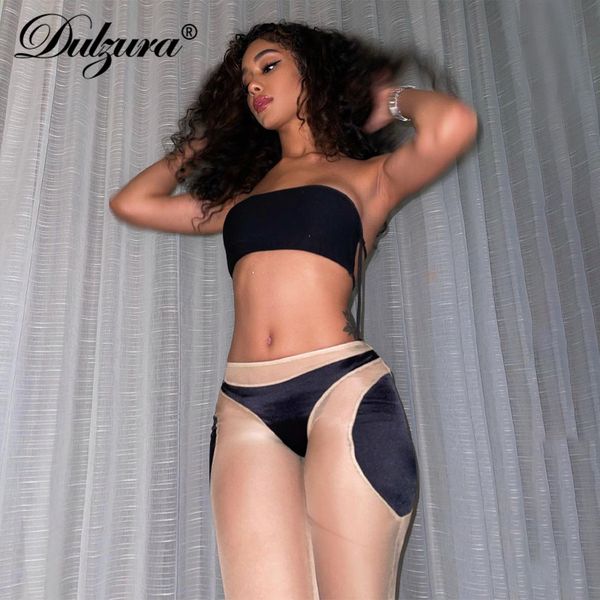 dulzura mesh patchwork women 2 piece set halter crop lace up slit pants see through sheer streetwear club party 2021 summer, Black;white
dulzura mesh patchwork women 2 piece set halter crop lace up slit pants see through sheer streetwear club party 2021 summer, Black;white