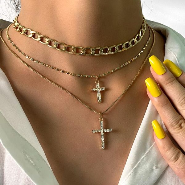chains flatfoosie hip hop multi-layer cross crystal pendant necklace for women simple gold color metal link chain punk jewelry, Silver
chains flatfoosie hip hop multi-layer cross crystal pendant necklace for women simple gold color metal link chain punk jewelry, Silver