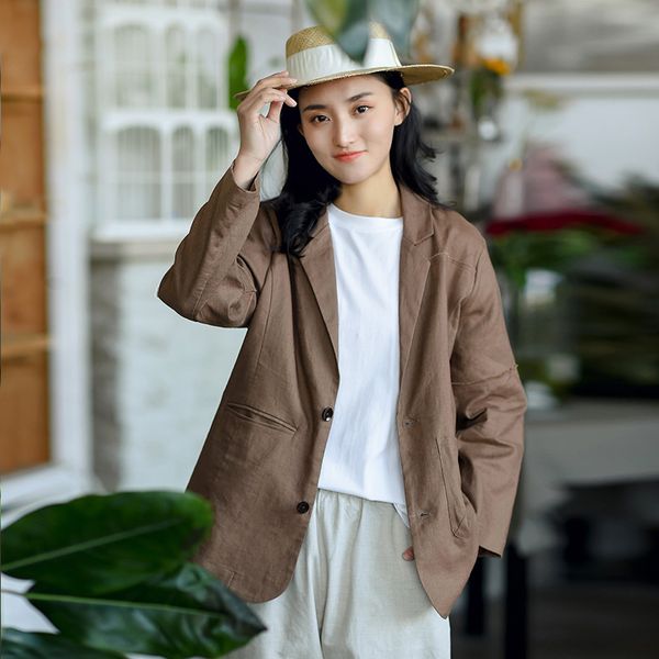 johnature women linen original jackets turn-down collar coats spring long sleeve button women clothes casual loose coats 210521, Black;brown
johnature women linen original jackets turn-down collar coats spring long sleeve button women clothes casual loose coats 210521, Black;brown