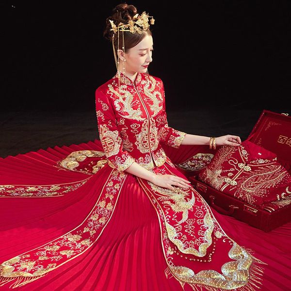colors bride wedding dress chinese style marriage set embroidery cheongsam women costume exquisite toast clothing ethnic, Red
colors bride wedding dress chinese style marriage set embroidery cheongsam women costume exquisite toast clothing ethnic, Red