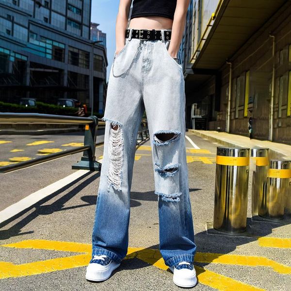 women's jeans vintage gradient ripped fashion streetwear summer high waist loose mopping wide leg straight denim pants trousers, Blue
women's jeans vintage gradient ripped fashion streetwear summer high waist loose mopping wide leg straight denim pants trousers, Blue