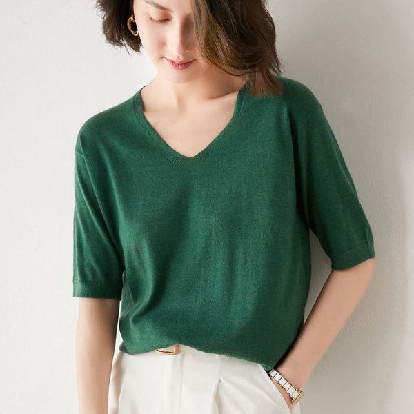 v-neck short-sleeved sweater bottoming shirt womens t-shirt loose thin solid color pullover spring summer, White
v-neck short-sleeved sweater bottoming shirt womens t-shirt loose thin solid color pullover spring summer, White