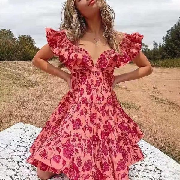 spring temperament sweet pink ruffle chiffon floral dress waist down shaggy holiday beach skirt two piece, White
spring temperament sweet pink ruffle chiffon floral dress waist down shaggy holiday beach skirt two piece, White
