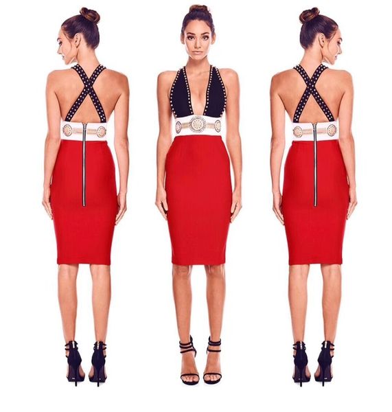 dresses v neck patchwork rivet bandage celebrity designer fashion vestido, Black;gray
dresses v neck patchwork rivet bandage celebrity designer fashion vestido, Black;gray