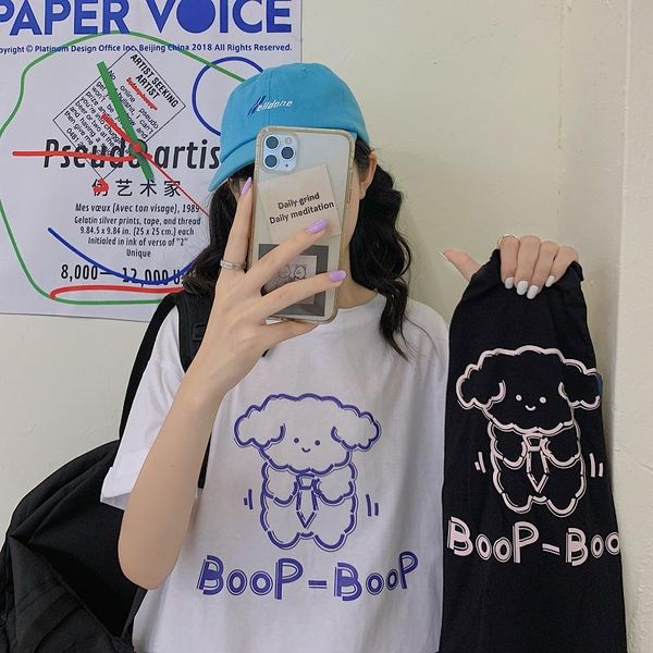 women's t-shirt summer japan korean harajuku style women cotton casual cartoon cute line little lamb print pattern all-match couple, White
women's t-shirt summer japan korean harajuku style women cotton casual cartoon cute line little lamb print pattern all-match couple, White
