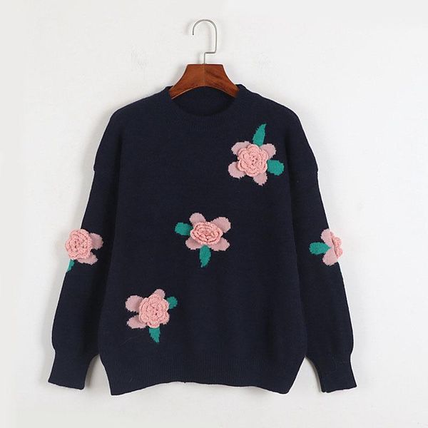 women's sweaters crochet 3d rose navy blue sweater women lazy oaf pullover 2021 autumn winter round neck flower jumpers, White;black
women's sweaters crochet 3d rose navy blue sweater women lazy oaf pullover 2021 autumn winter round neck flower jumpers, White;black
