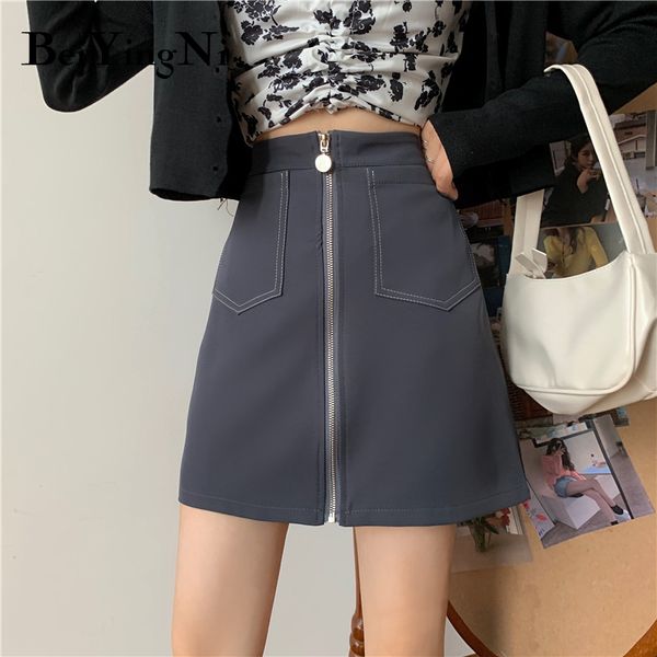 high waist skirts womens solid zipper slim cute fashion vintge leisure college a-line skirt black gray faldas 210427
high waist skirts womens solid zipper slim cute fashion vintge leisure college a-line skirt black gray faldas 210427