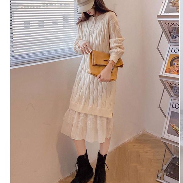 casual dresses one-piece woman lace stitching twist dress womens winter korean long sleeve knitted sweater 2021 spring midi, Black;gray
casual dresses one-piece woman lace stitching twist dress womens winter korean long sleeve knitted sweater 2021 spring midi, Black;gray