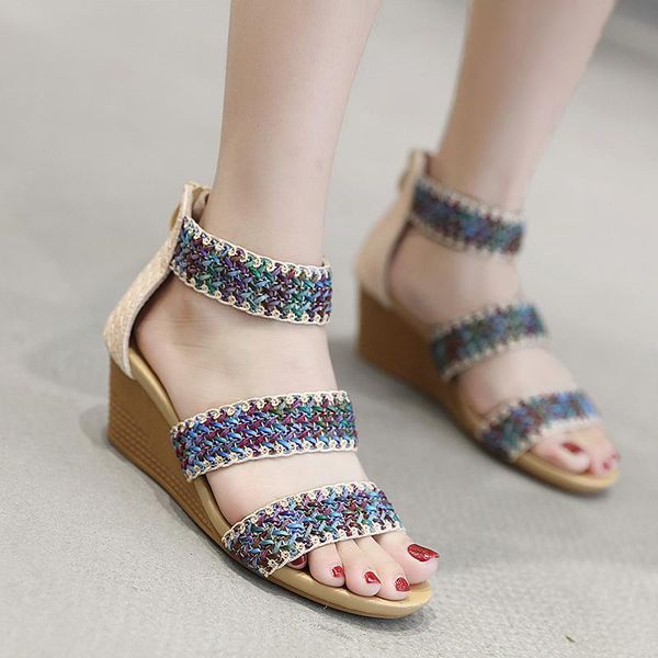 dress shoes siketu summer bohemian style straw roman women's sandals vacation leisure seaside beach wedge mid-heels women, Black
dress shoes siketu summer bohemian style straw roman women's sandals vacation leisure seaside beach wedge mid-heels women, Black