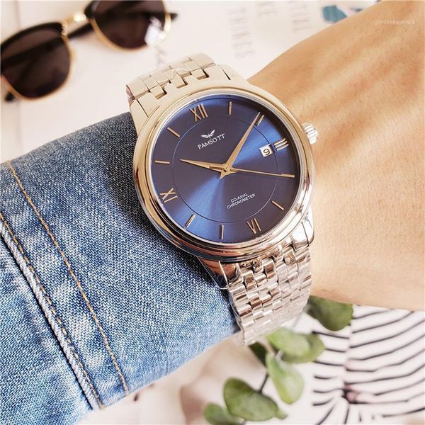men automatic self wind mechanical sapphire crystal luxury blue dial classic watch wristwatches, Slivery;brown
men automatic self wind mechanical sapphire crystal luxury blue dial classic watch wristwatches, Slivery;brown