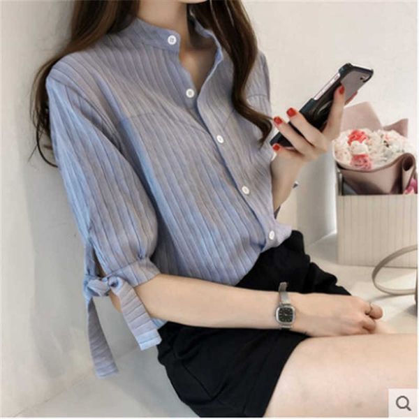 summer korean 2021 bow short sleeve t-shirt striped chiffon shirt loose and thin, White
summer korean 2021 bow short sleeve t-shirt striped chiffon shirt loose and thin, White