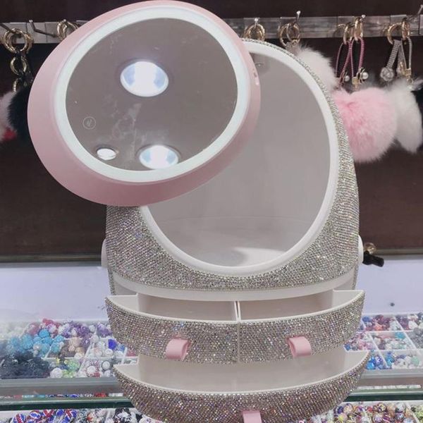 luxury rhinestones large makeup organizer with led mirror bling dustproof brush holder cosmetic storage box boxes & bins
luxury rhinestones large makeup organizer with led mirror bling dustproof brush holder cosmetic storage box boxes & bins