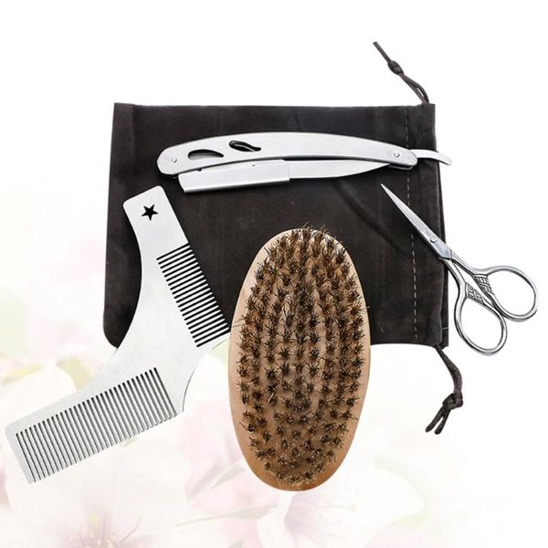 hair scissors 4pcs beard trimming set stainless steel razor mustache comb and brush grooming kit (with cloth bag) 
hair scissors 4pcs beard trimming set stainless steel razor mustache comb and brush grooming kit (with cloth bag)