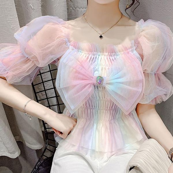 women's blouses & shirts 2021 french style square neck sweet bow rainbow puff sleeve gauze summer design sense niche, White
women's blouses & shirts 2021 french style square neck sweet bow rainbow puff sleeve gauze summer design sense niche, White