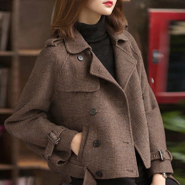 big female size fall short plaid winter jacket classic double temper breasted ladies outwear f2213 n0d8, Black;brown
big female size fall short plaid winter jacket classic double temper breasted ladies outwear f2213 n0d8, Black;brown