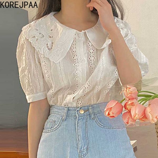 korejpaa women shirt summer korean gentle sweet hollow embroidery lapel lace crocheted single-breasted puff sleeve blouses 210526, White
korejpaa women shirt summer korean gentle sweet hollow embroidery lapel lace crocheted single-breasted puff sleeve blouses 210526, White