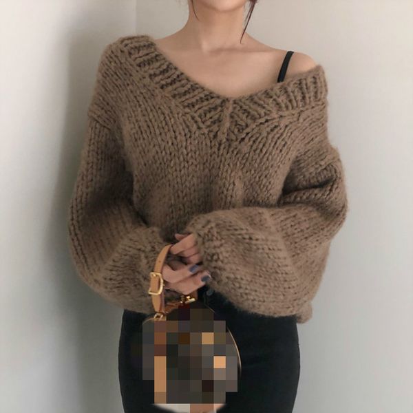 hoodie women's blouses cool color femme retro low knit sweater all-match lantern sleeve, Black
hoodie women's blouses cool color femme retro low knit sweater all-match lantern sleeve, Black