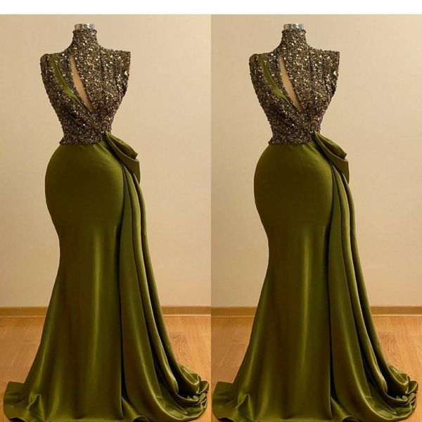 2021 hunter green prom dresses high neck keyhole sequined lace sleeveless mermaid sequins sweep train plus size long party evening gowns, Black
2021 hunter green prom dresses high neck keyhole sequined lace sleeveless mermaid sequins sweep train plus size long party evening gowns, Black