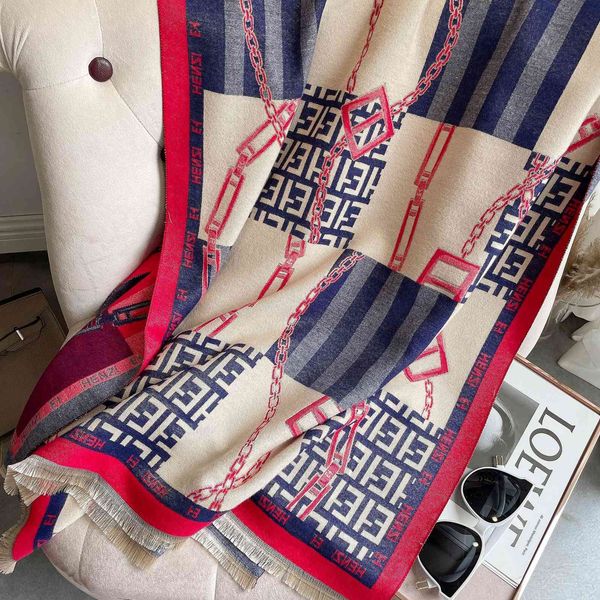 and imitation cashmere long women's warm letter chain thickened lengthened scarf air conditioning shawl live broadcast, Blue;gray
and imitation cashmere long women's warm letter chain thickened lengthened scarf air conditioning shawl live broadcast, Blue;gray