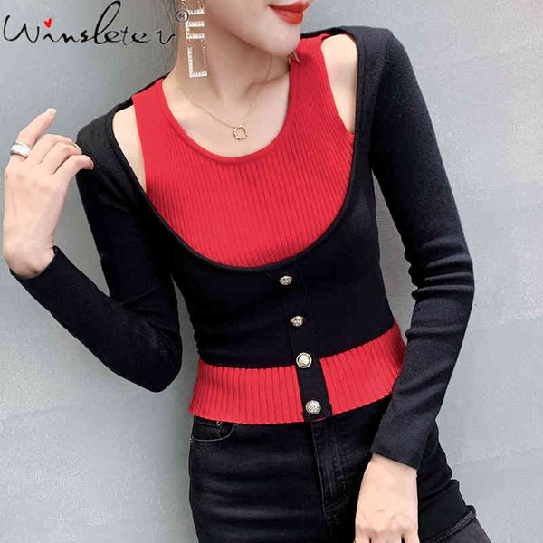 women's knits & tees fall winter korean knitted sweater fashion hollow out women button patchwork pullovers female casual jum, White 
women's knits & tees fall winter korean knitted sweater fashion hollow out women button patchwork pullovers female casual jum, White