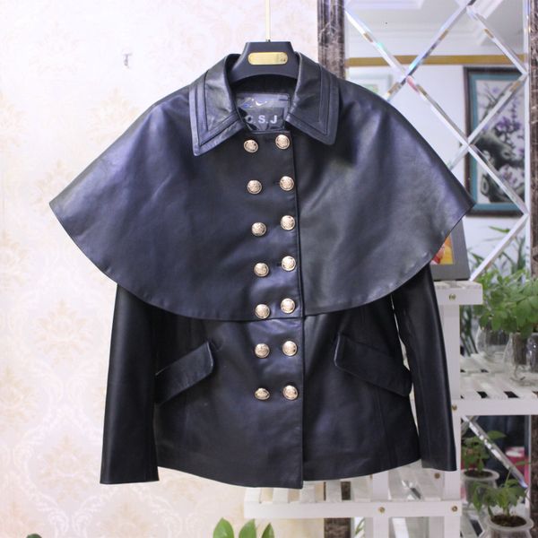 women's jackets 2021 spring desginer double-breasted genuine leather fashion jacket b677, Black;brown
women's jackets 2021 spring desginer double-breasted genuine leather fashion jacket b677, Black;brown