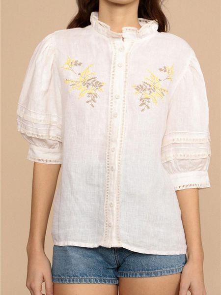 women's blouses & shirts women floral embroidery blouse hollow out 2021 spring summer single-breasted half puff sleeve linen shirt and, White
women's blouses & shirts women floral embroidery blouse hollow out 2021 spring summer single-breasted half puff sleeve linen shirt and, White