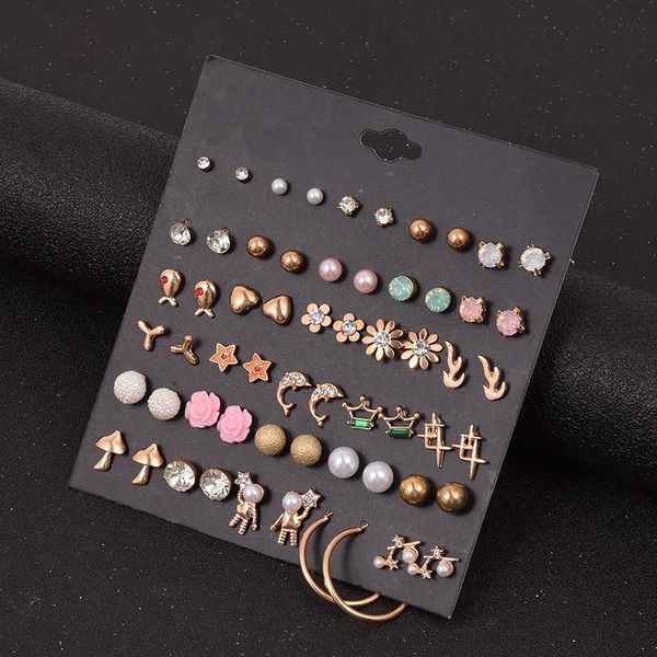 stud 30 pairs/set earrings set kolczyki fashion pearl flower for women cute rhinestone small jewelry pendientes mujer, Golden;silver
stud 30 pairs/set earrings set kolczyki fashion pearl flower for women cute rhinestone small jewelry pendientes mujer, Golden;silver