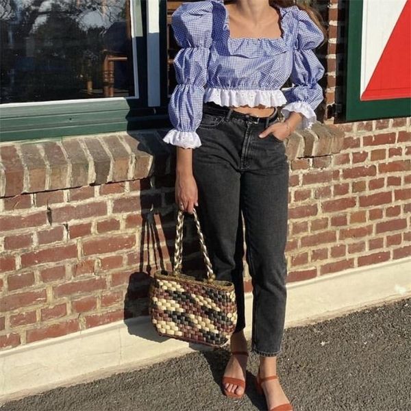women's blouses & shirts zxqj women 2021 fashion ruffle lace stitching lantern short vintage long sleeves plaid female blusas chic, White
women's blouses & shirts zxqj women 2021 fashion ruffle lace stitching lantern short vintage long sleeves plaid female blusas chic, White