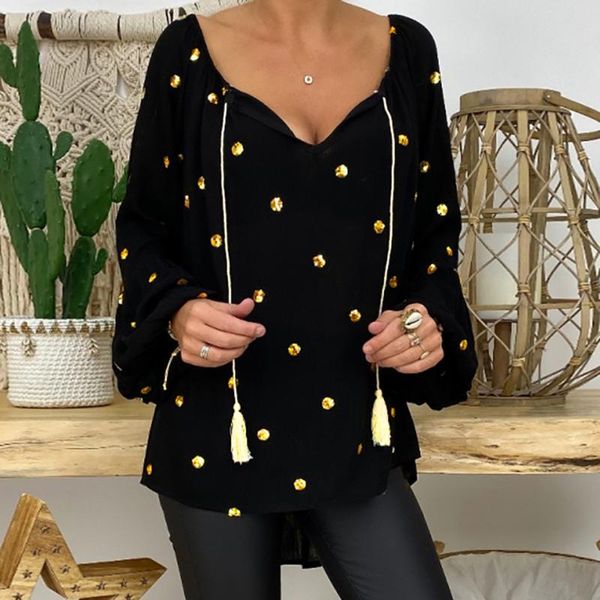 women's blouses & shirts plus size women blouse v-neck tassel dots print long flare sleeve loose pullover female 2021 summer fashion, White
women's blouses & shirts plus size women blouse v-neck tassel dots print long flare sleeve loose pullover female 2021 summer fashion, White