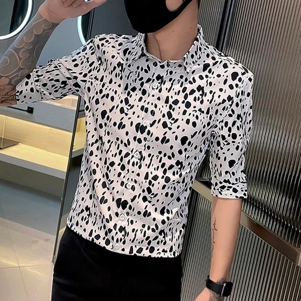 men's casual shirts summer polka dot print men slim fit streetwear shirt male short sleeve business social party blouse clothing, White;black
men's casual shirts summer polka dot print men slim fit streetwear shirt male short sleeve business social party blouse clothing, White;black