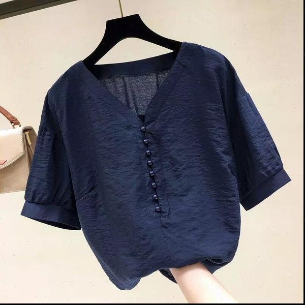 korean short sleeve chiffon womens shirts slim summer plus size loose blouses female solid top, White
korean short sleeve chiffon womens shirts slim summer plus size loose blouses female solid top, White