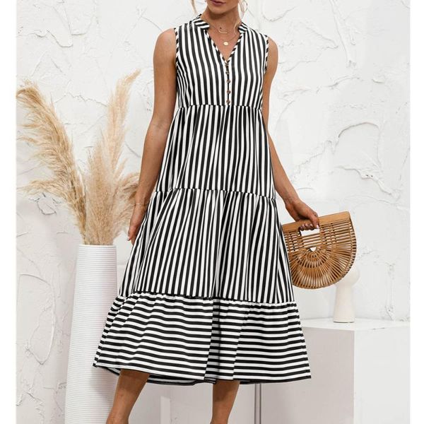 casual dresses v neck striped splice maxi sleeveless women summer button loose contrast color female big hem long sundress vest, Black;gray
casual dresses v neck striped splice maxi sleeveless women summer button loose contrast color female big hem long sundress vest, Black;gray