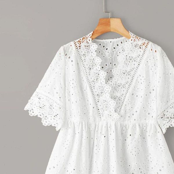 summer casual cotton long women blouses sleeve lace patchwork female j30, White
summer casual cotton long women blouses sleeve lace patchwork female j30, White