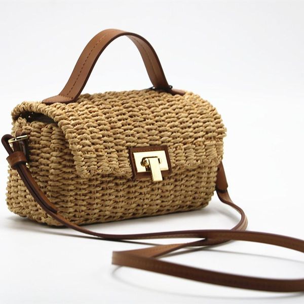 hand-held straw woven bag paper rope bag, messenger cross body