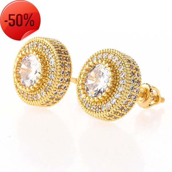 ins round zircon hip hop ear stud for men and women, Golden 
ins round zircon hip hop ear stud for men and women, Golden