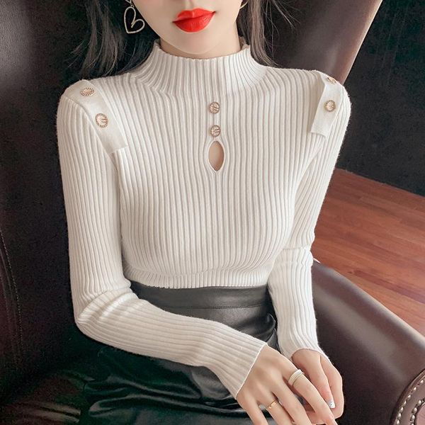 women's sweaters 2021 winter slim slimming bottoming sweater pullover half-high collar shirt clothing, White;black
women's sweaters 2021 winter slim slimming bottoming sweater pullover half-high collar shirt clothing, White;black