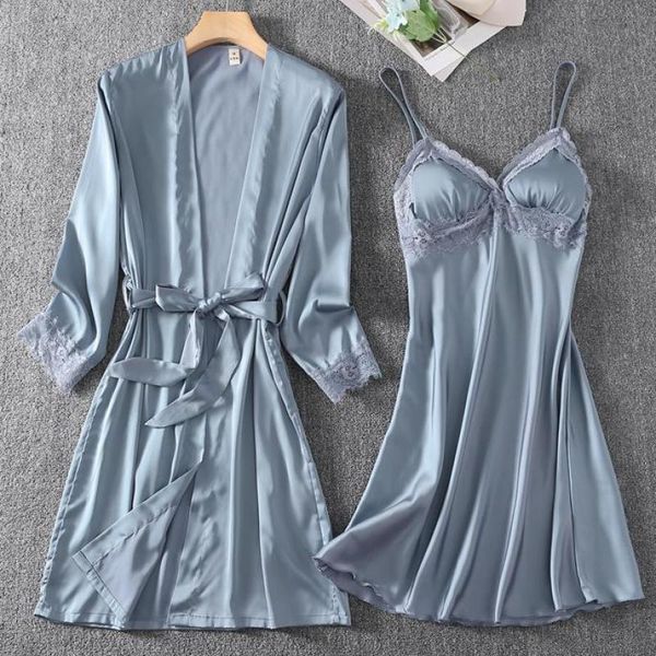 women's sleepwear twinset robe suit satin women 2pcs nightgown lace patchwork kimono bathrobe gown nightdress intimate lingerie, Black;red
women's sleepwear twinset robe suit satin women 2pcs nightgown lace patchwork kimono bathrobe gown nightdress intimate lingerie, Black;red
