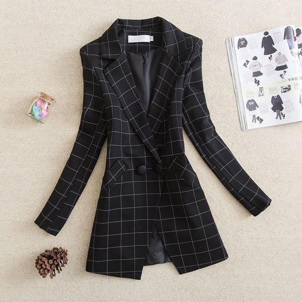 men's suits & blazers 2021 spring women's suit jacket mid length slim fashion casual large plaid, White;black 
men's suits & blazers 2021 spring women's suit jacket mid length slim fashion casual large plaid, White;black