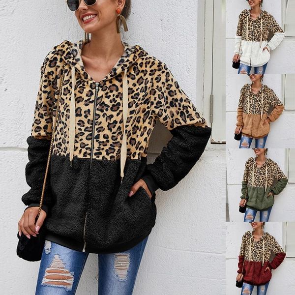 women long sleeve hoodies jacket leopard patchwork fuzzy plush sweatshirt cardigan front zip up outwear coat with pocket, Black;brown
women long sleeve hoodies jacket leopard patchwork fuzzy plush sweatshirt cardigan front zip up outwear coat with pocket, Black;brown