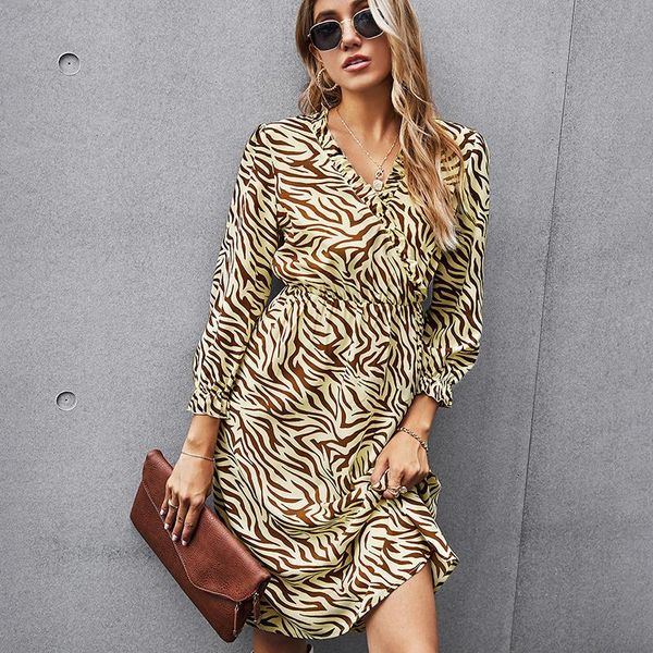 women elegant v-neck long sleeve zebra pattern dress spring autumn elegance slim ruffle decor high waist office casual dresses, Black;gray
women elegant v-neck long sleeve zebra pattern dress spring autumn elegance slim ruffle decor high waist office casual dresses, Black;gray