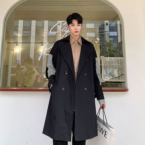 men's jackets men stripe sleeve splice loose long trench coat male vintage double breasted streetwear hip hop windbreaker jacket overco, Black;brown
men's jackets men stripe sleeve splice loose long trench coat male vintage double breasted streetwear hip hop windbreaker jacket overco, Black;brown