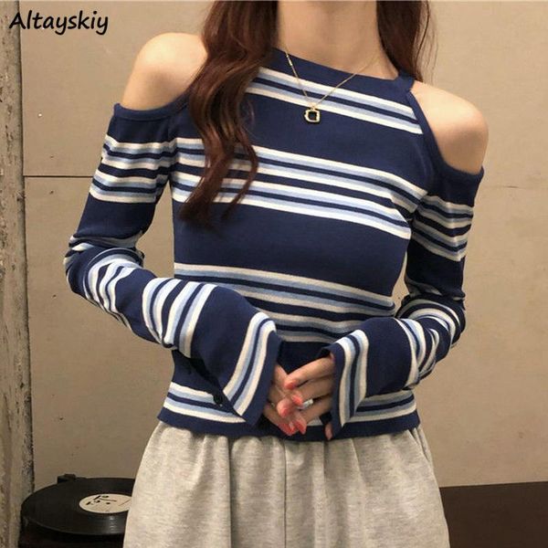 women's t-shirt women long sleeve t-shirts striped knitted off-shoulder stylish slim casual all-match crop designed irregular temperam, White
women's t-shirt women long sleeve t-shirts striped knitted off-shoulder stylish slim casual all-match crop designed irregular temperam, White