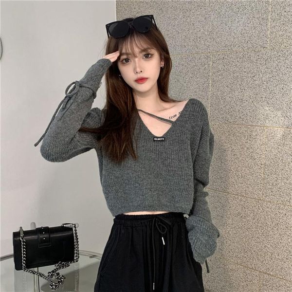 women's sweaters soft pullover bandage sweater for women 2021 autumn slim fit v-neck short long sleeve top, White;black
women's sweaters soft pullover bandage sweater for women 2021 autumn slim fit v-neck short long sleeve top, White;black