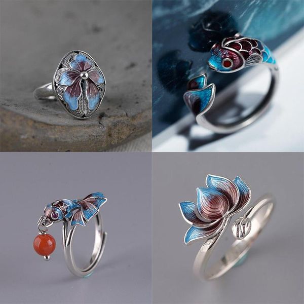 cluster rings silver chinese national style enamel color koi small fish retro elegant charm south red bead tassel women adjustable ring, Golden;silver
cluster rings silver chinese national style enamel color koi small fish retro elegant charm south red bead tassel women adjustable ring, Golden;silver