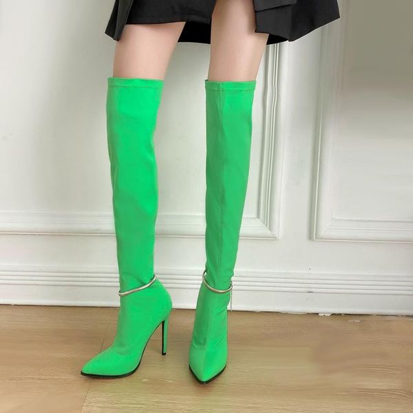 boots long for women candy colors over the knee fashion elastic fabric high heels green shoes autumn stiletto botte femme, Black 
boots long for women candy colors over the knee fashion elastic fabric high heels green shoes autumn stiletto botte femme, Black