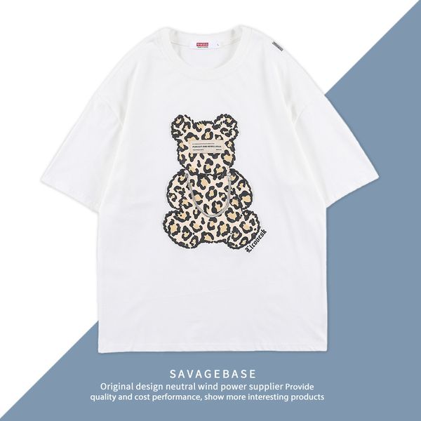 2021 new national fashion leopard bear t-shirt half sleeve men's street t-shirt, White
2021 new national fashion leopard bear t-shirt half sleeve men's street t-shirt, White