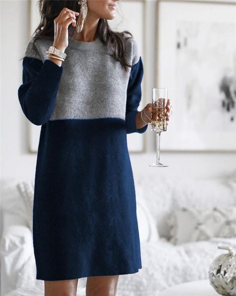 autumn winter long sleeve womens sweater dresses stitching loose big size dress o neck woman elegant casual, Black;gray
autumn winter long sleeve womens sweater dresses stitching loose big size dress o neck woman elegant casual, Black;gray