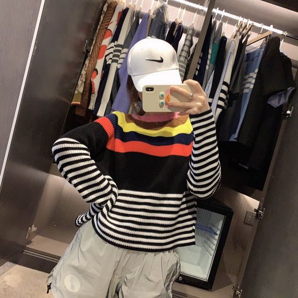 1303 meow sweet stripe contrast round neck pullover short long sleeve navel exposed wool slim fit sweater backing, White
1303 meow sweet stripe contrast round neck pullover short long sleeve navel exposed wool slim fit sweater backing, White