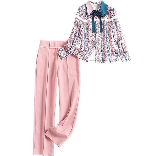 two piece dress 2021 spring summer women's bow print long sleeve shirt blouse straight pants fashion office lady 2 set suit, White
two piece dress 2021 spring summer women's bow print long sleeve shirt blouse straight pants fashion office lady 2 set suit, White