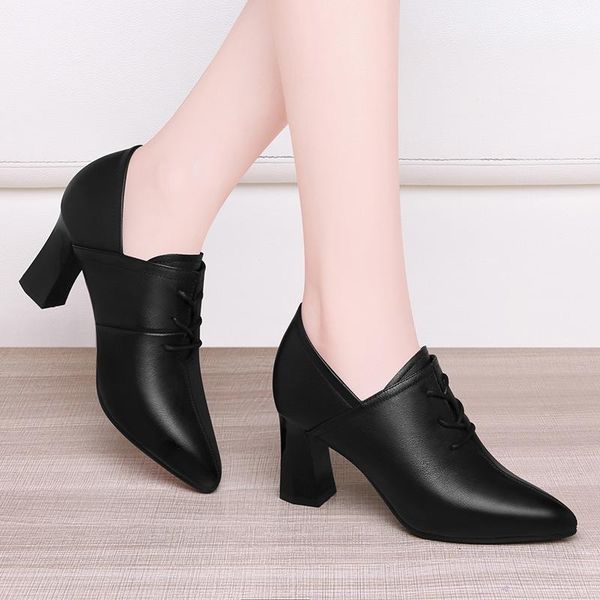 plus size 35-43 women lace up high heels dress shoes pointed toe pumps leather ladies chunky zapatos mujer, Black
plus size 35-43 women lace up high heels dress shoes pointed toe pumps leather ladies chunky zapatos mujer, Black